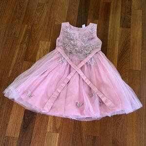 Elegant Pink Kids Dress with Floral Embroidery